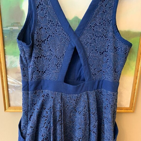 Free People Lovely In Lace Blue Cutout Back Fit and Flare Dress - Picture 9 of 10